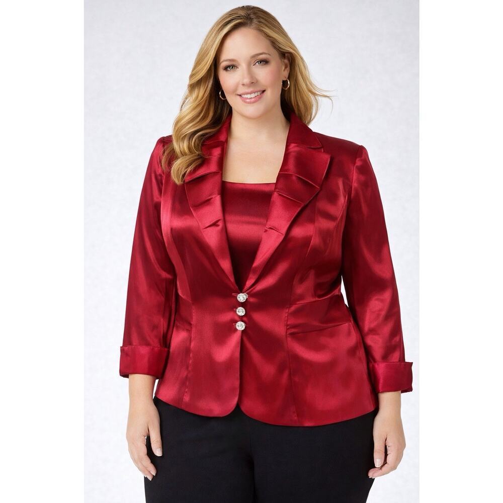 Dressbarn Collection Burgundy Satin Blazer & Cami Set Size 10